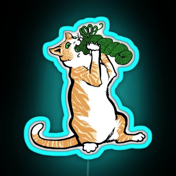 Red Tabby Cat With Yarn RGB Neon Sign