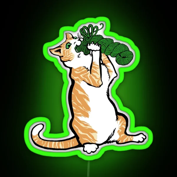 Red Tabby Cat With Yarn RGB Neon Sign