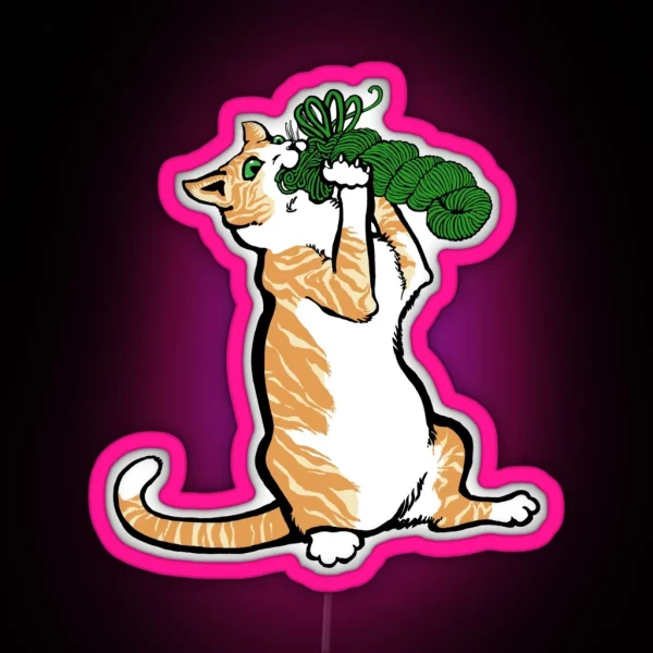 Red Tabby Cat With Yarn RGB Neon Sign
