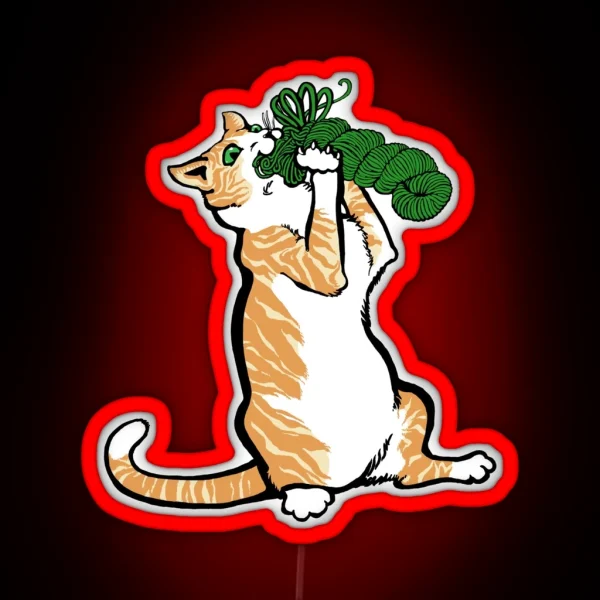 Red Tabby Cat With Yarn RGB Neon Sign