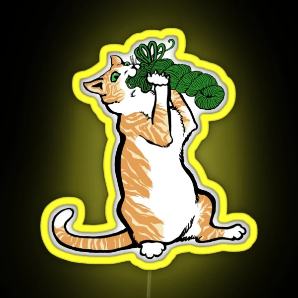 Red Tabby Cat With Yarn RGB Neon Sign