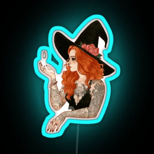 Red Tattooed Witch RGB Neon Sign