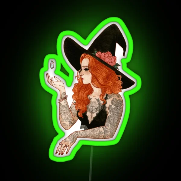 Red Tattooed Witch RGB Neon Sign