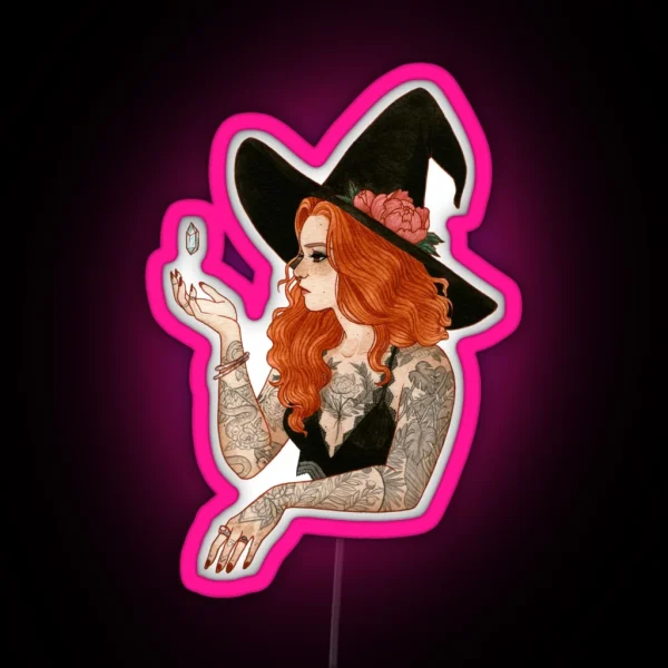 Red Tattooed Witch RGB Neon Sign
