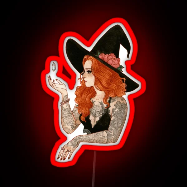 Red Tattooed Witch RGB Neon Sign