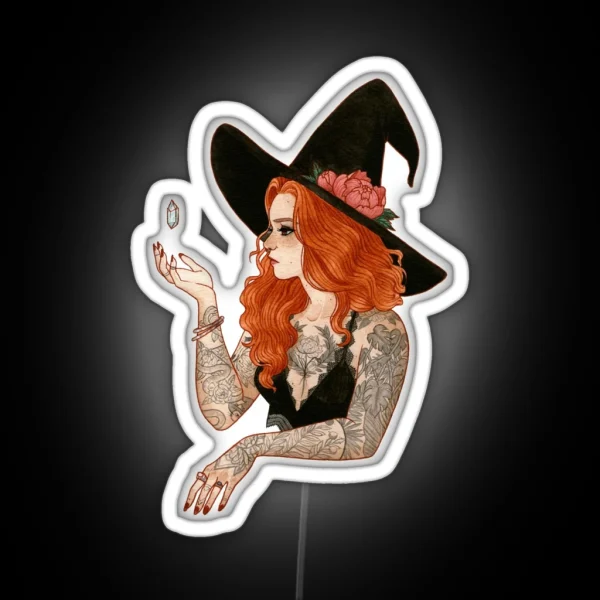 Red Tattooed Witch RGB Neon Sign