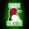 red-headed woodpecker neon sign vibrant rgb colors fun and playful bird art entertainment.