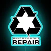 Vibrant RGB neon sign promoting Reduce, Reuse, Recycle, Repair in blue tones