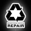 rgb neon sign promoting reduce reuse recycle repair in white.