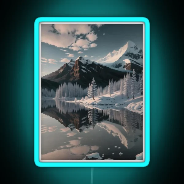Reflective Snowy Mountains Digital Art RGB Neon Sign