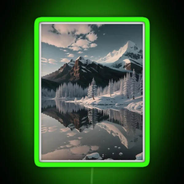 Reflective Snowy Mountains Digital Art RGB Neon Sign