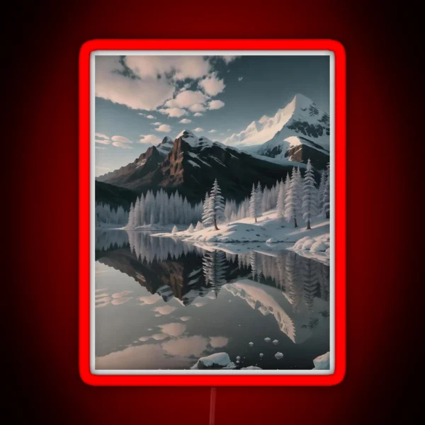 Reflective Snowy Mountains Digital Art RGB Neon Sign