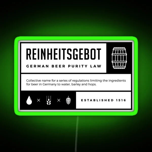 Reinheitsgebot German Beer Purity Law Of 1516 RGB Neon Sign