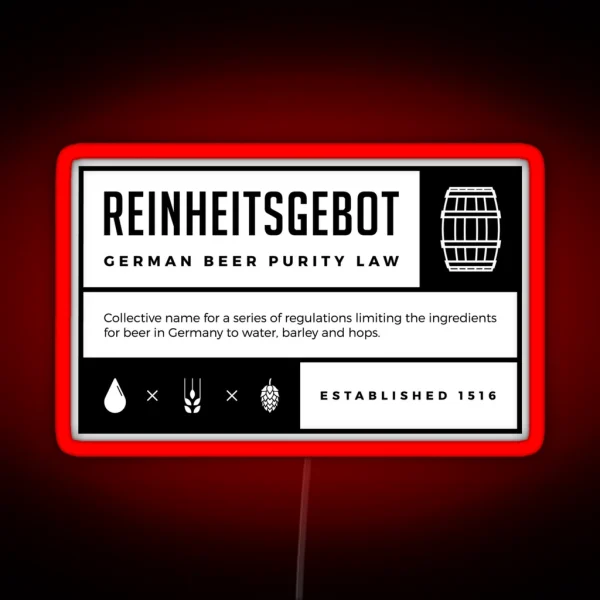 Reinheitsgebot German Beer Purity Law Of 1516 RGB Neon Sign