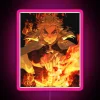 Neon sign featuring Rengoku Kyojuro from Demon Slayer, showcasing vibrant RGB lighting effects with his iconic pink hair a...