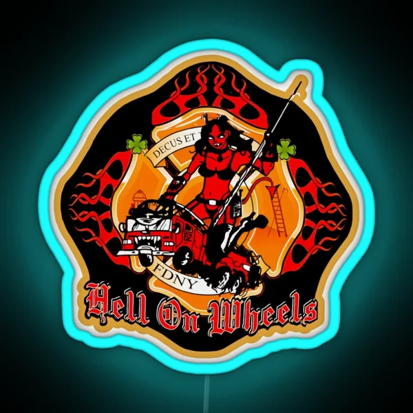 Rescue Me Ladder 62 Hell On Wheels Logo RGB Neon Sign