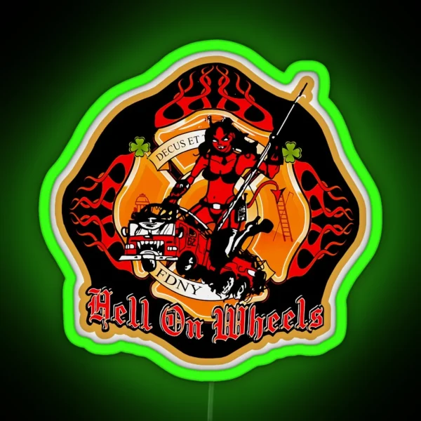 Rescue Me Ladder 62 Hell On Wheels Logo RGB Neon Sign