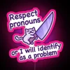 cute cat meme advocating for pronoun respect with a neon sign: 'respect my pronouns or i'm a problem!' - pink and vibrant...