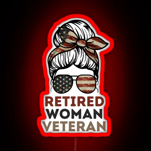 Retired Woman Veteran RGB Neon Sign