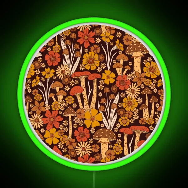 Retro 1970s Brown And Orange Mushrooms And RGB Neon Sign