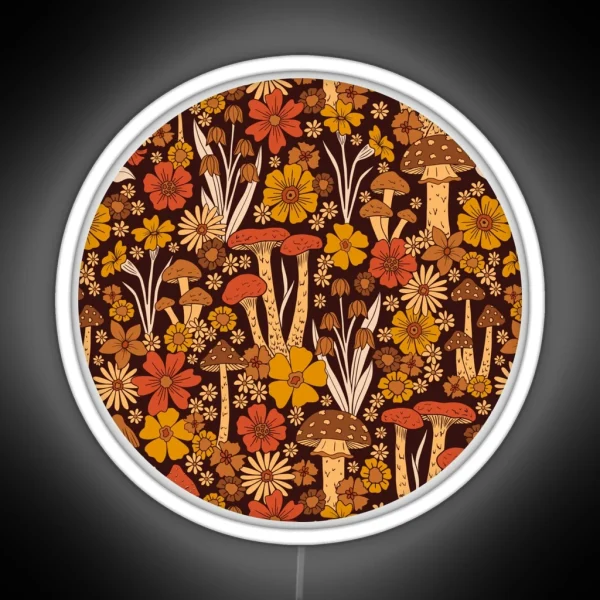Retro 1970s Brown And Orange Mushrooms And RGB Neon Sign