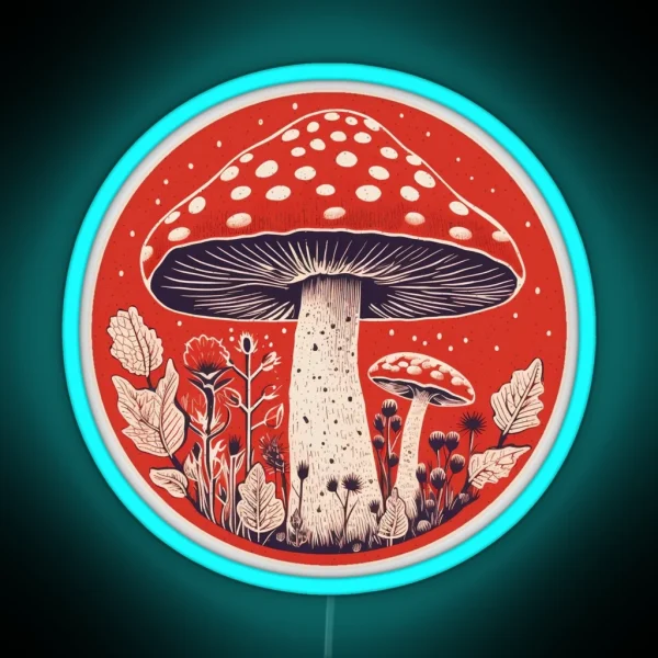 Retro Amanita Muscaria Red Mushroom With Wildflowers RGB Neon Sign