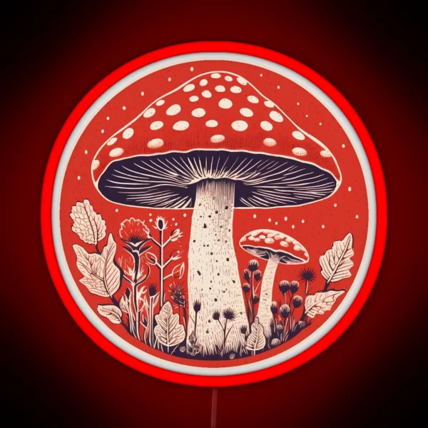 Retro Amanita Muscaria Red Mushroom With Wildflowers RGB Neon Sign