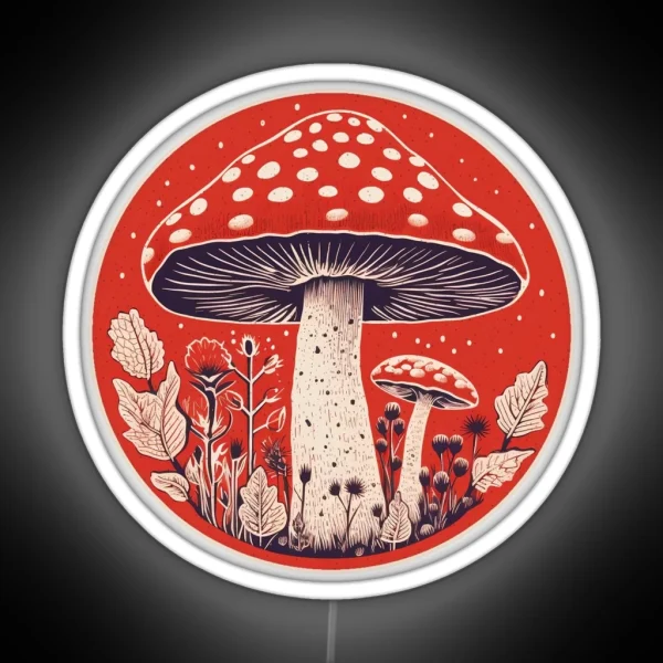 Retro Amanita Muscaria Red Mushroom With Wildflowers RGB Neon Sign