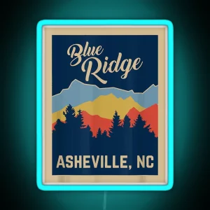 Retro Asheville N C Blue Ridge Mountains Souvenir Led RGB Neon Sign