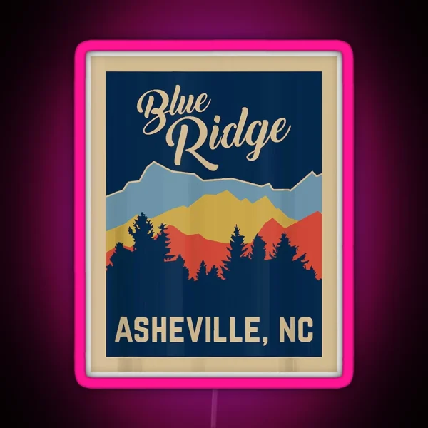 Retro Asheville N C Blue Ridge Mountains Souvenir Led RGB Neon Sign