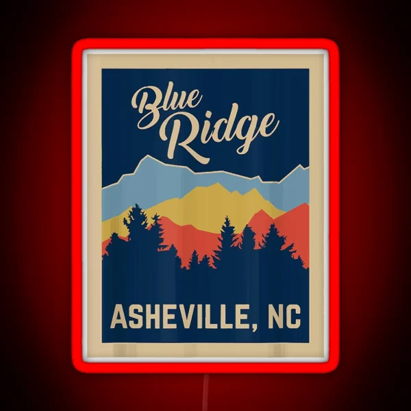Retro Asheville N C Blue Ridge Mountains Souvenir Led RGB Neon Sign