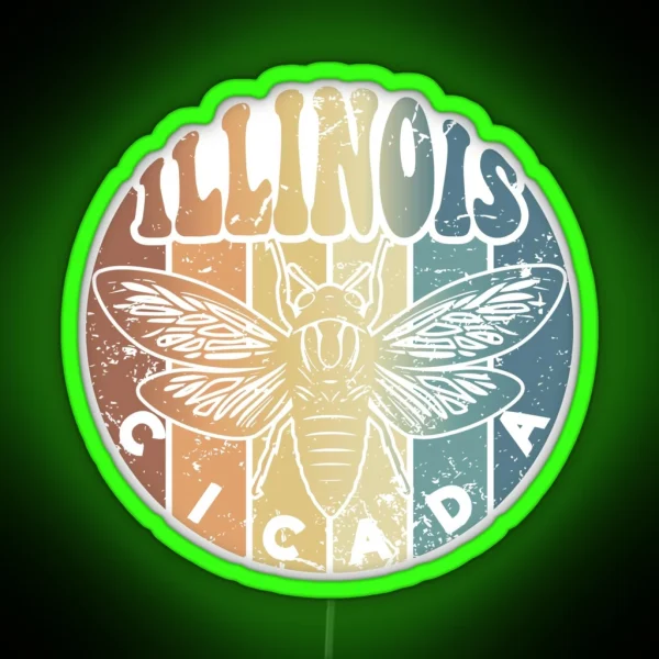 Retro Illinois 2024 Cicada Summer Swarm Vintage Cicada RGB Neon Sign