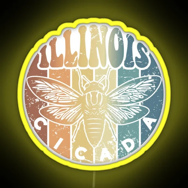 Retro Illinois 2024 Cicada Summer Swarm Vintage Cicada RGB Neon Sign