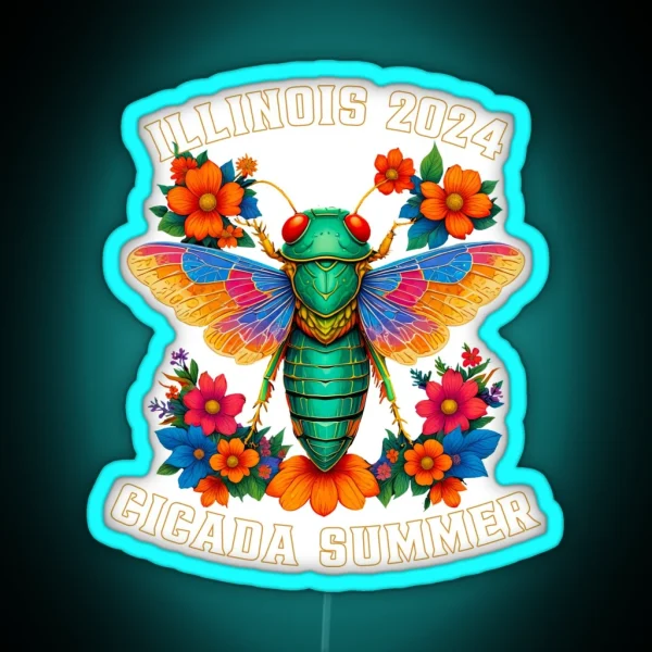 Retro Illinois 2024 Cicada Summer Swarm Vintage Cicada RGB Neon Sign