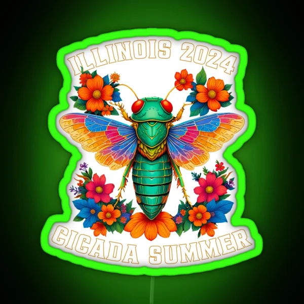 Retro Illinois 2024 Cicada Summer Swarm Vintage Cicada RGB Neon Sign