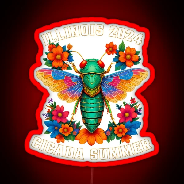 Retro Illinois 2024 Cicada Summer Swarm Vintage Cicada RGB Neon Sign