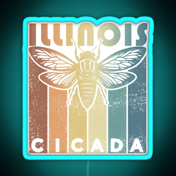 Retro Illinois2024 Cicada Summer Swarm Vintage Cicada RGB Neon Sign