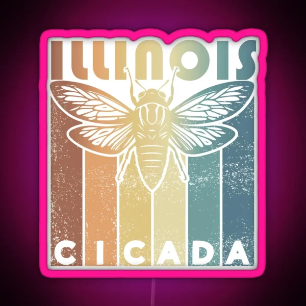 Retro Illinois2024 Cicada Summer Swarm Vintage Cicada RGB Neon Sign