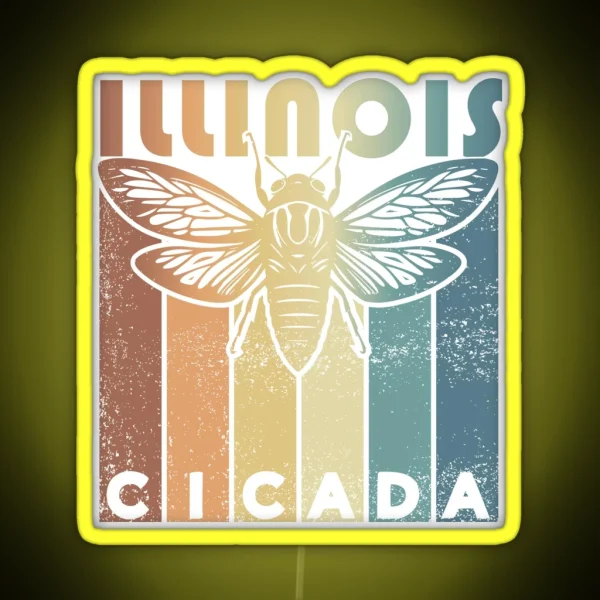 Retro Illinois2024 Cicada Summer Swarm Vintage Cicada RGB Neon Sign