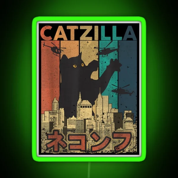 Retro Japanese Vintage Catzilla Rescue RGB Neon Sign