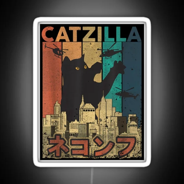 Retro Japanese Vintage Catzilla Rescue RGB Neon Sign