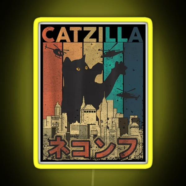 Retro Japanese Vintage Catzilla Rescue RGB Neon Sign