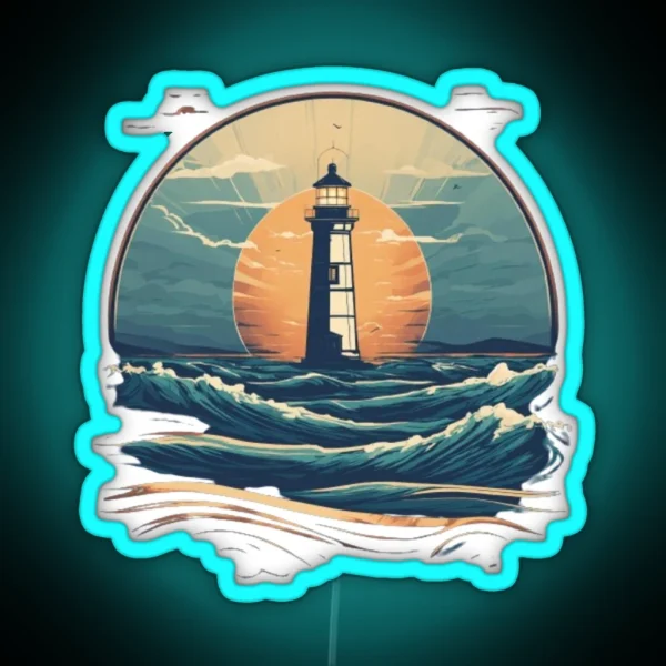 Retro Lighthouse Waves RGB Neon Sign