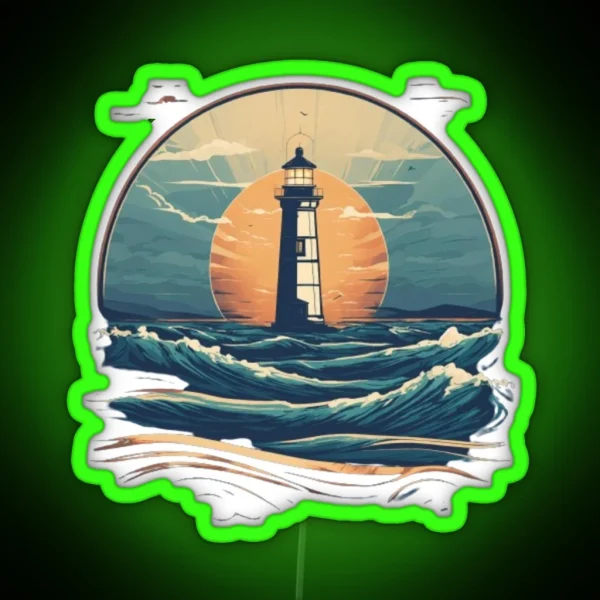 Retro Lighthouse Waves RGB Neon Sign