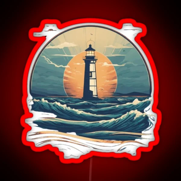 Retro Lighthouse Waves RGB Neon Sign