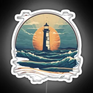 Retro Lighthouse Waves RGB Neon Sign