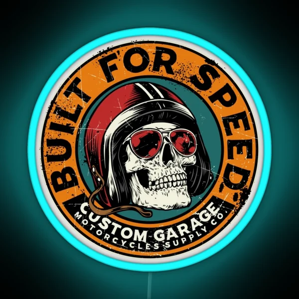 Retro Motorcycle Built For Speed RGB Neon Sign