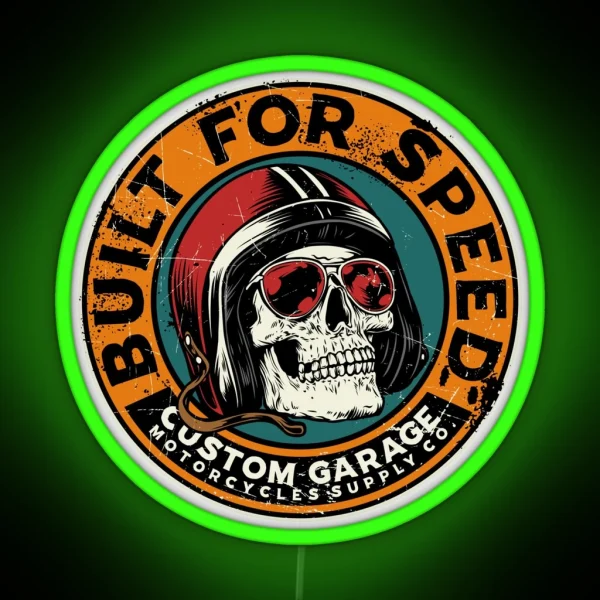 Retro Motorcycle Built For Speed RGB Neon Sign