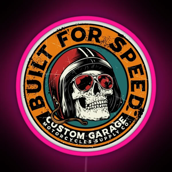 Retro Motorcycle Built For Speed RGB Neon Sign