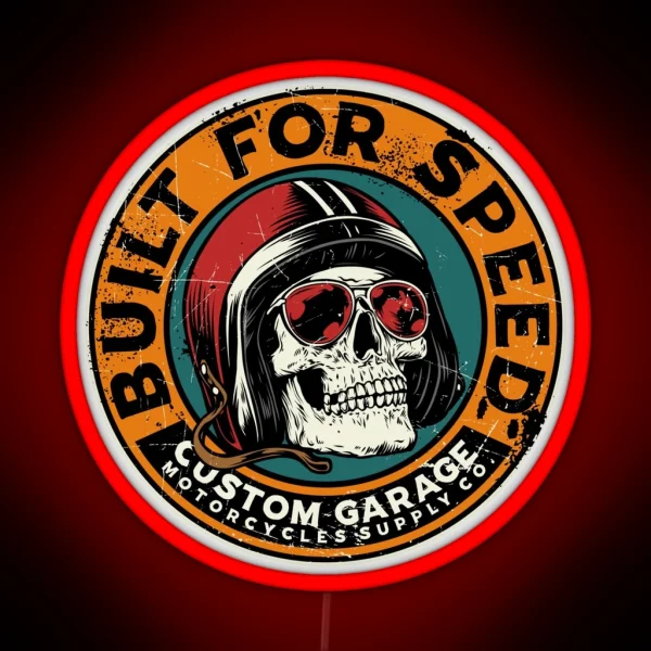 Retro Motorcycle Built For Speed RGB Neon Sign
